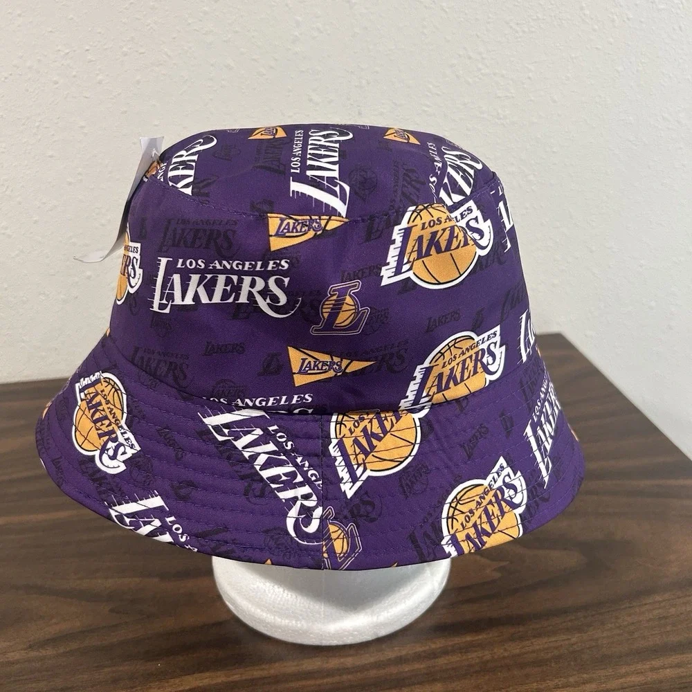 NWT Los Angeles Lakers Bucket Hat All Over Print AOP Purple Yellow Casual